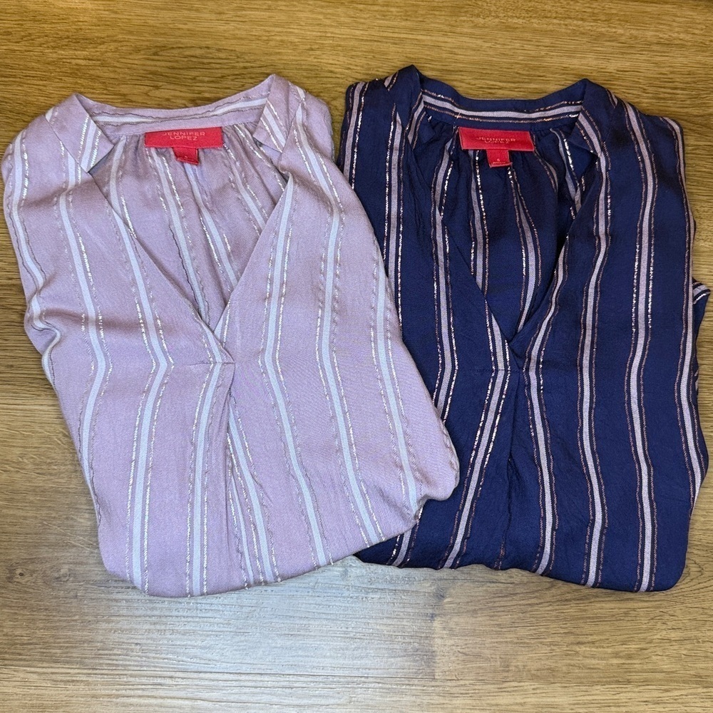 Jennifer Lopez Set of 2 V Neck Stand Collar Women’s S Navy & Lavender Metallic
